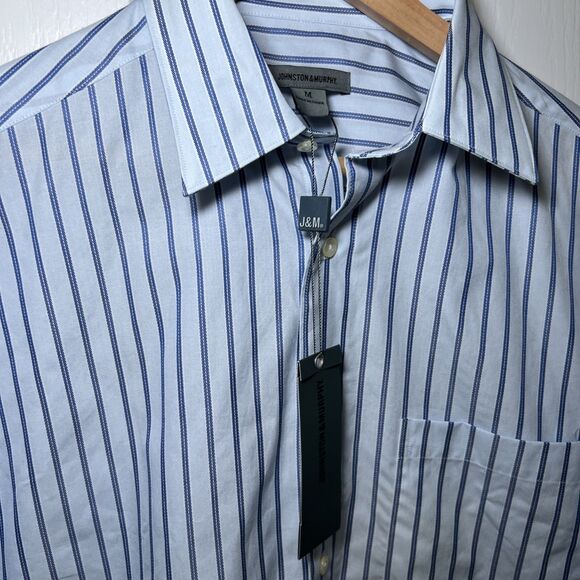 Johnston & Murphy Blue Feather Striped Button Up Shirt Medium Long Sleeve NWT - Picture 3 of 11